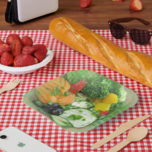 green raw fresh vegetables  paper plate