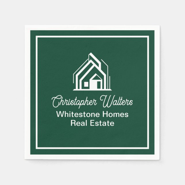 Green Real Estate Company Custom Realtor Party Napkin (Front)