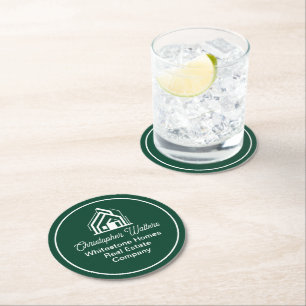 Green Real Estate Company Custom Realtor Party Round Paper Coaster