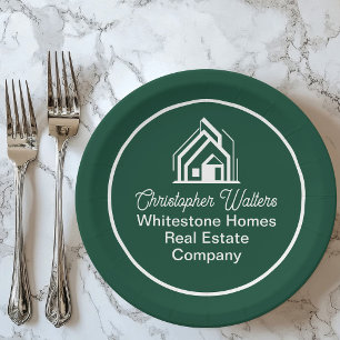 Green Real Estate Company Customised Realtor Party Paper Plate