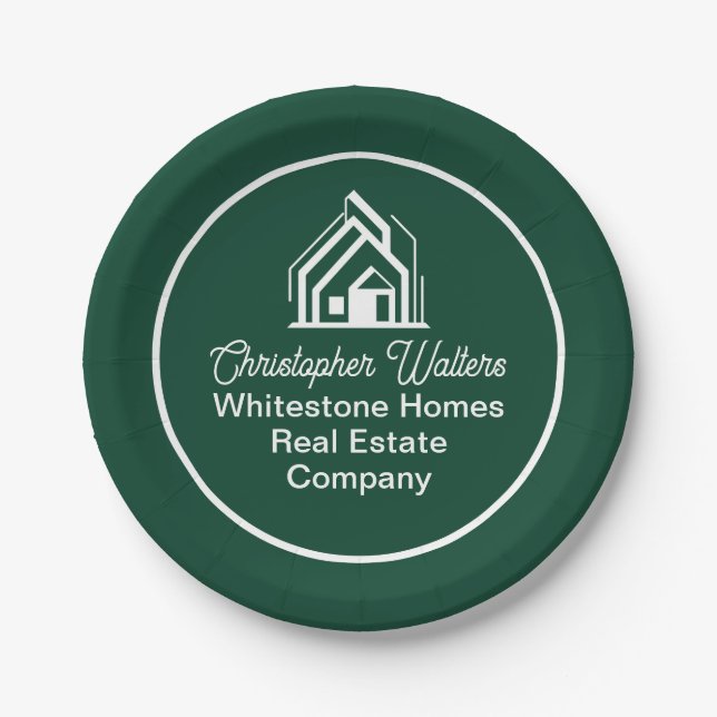 Green Real Estate Company Customized Realtor Party Paper Plate (Front)