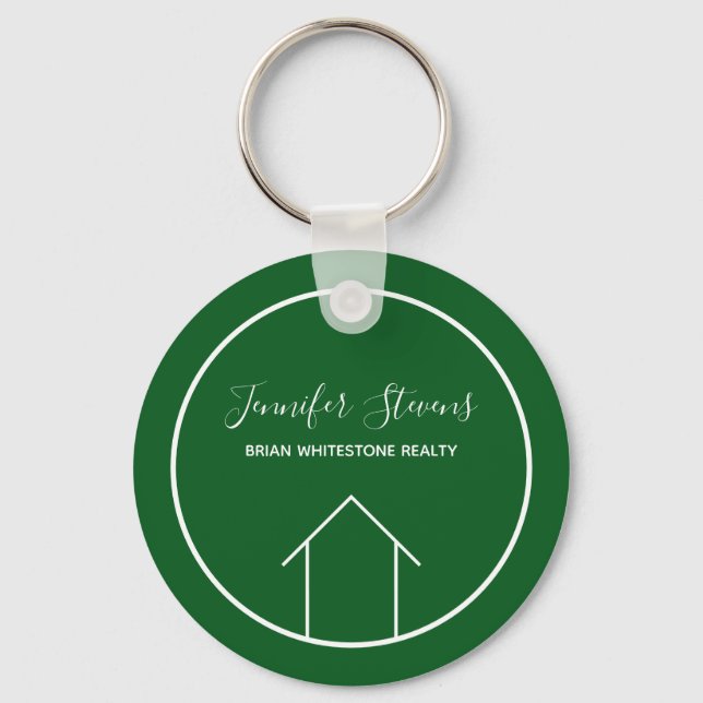 Green Real Estate Company Modern Custom Realtor Key Ring (Front)