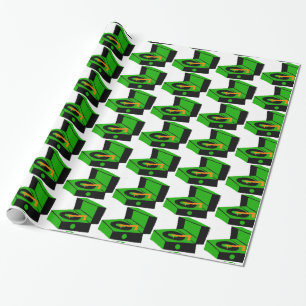 Green Record Player Houndstooth Wrapping Paper