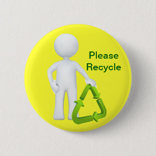Green Recycle Symbol & Man 6 Cm Round Badge