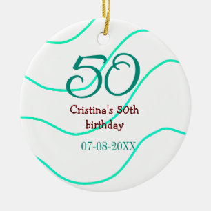 Green red 50 birthday anniversary add name date p ceramic tree decoration