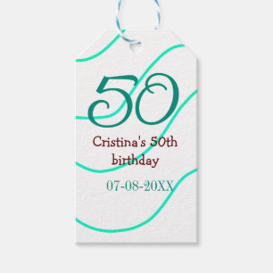 Green red 50 birthday anniversary add name date p gift tags