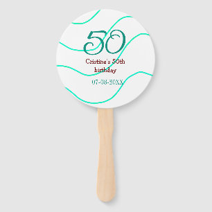 Green red 50 birthday anniversary add name date p hand fan