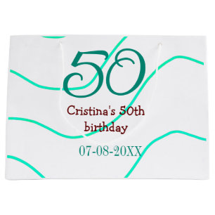 Green red 50 birthday anniversary add name date p large gift bag