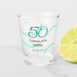 Green red 50 birthday anniversary add name date p shot glass