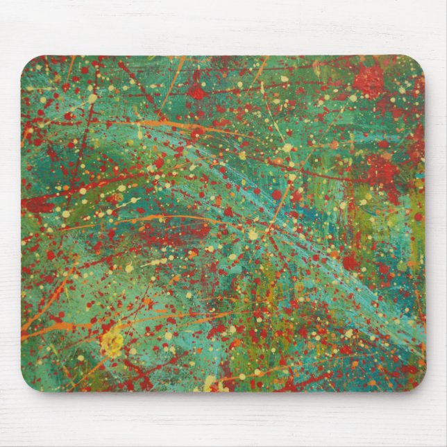 Green Red abstract art design Pollock dripping Mouse Mat (Front)