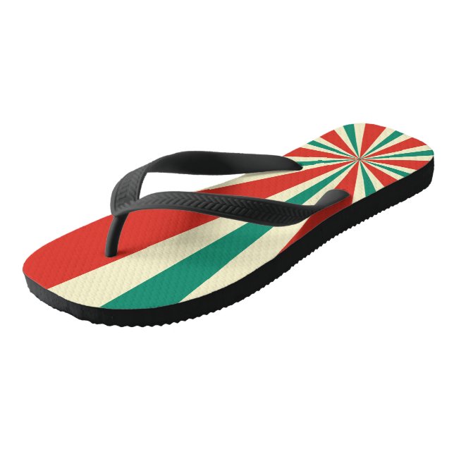Green, Red and Cream Radial Flip Flops (Angled)