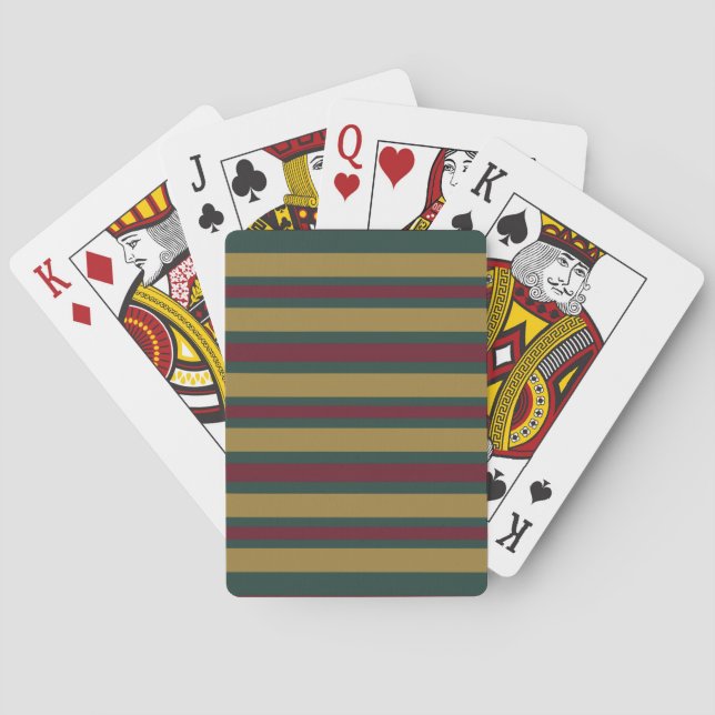 Green Red And Gold Christmas Candied Striped Playing Cards (Back)