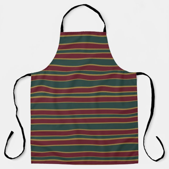 Green Red And Gold Christmas Candy Stripes Apron (Front)