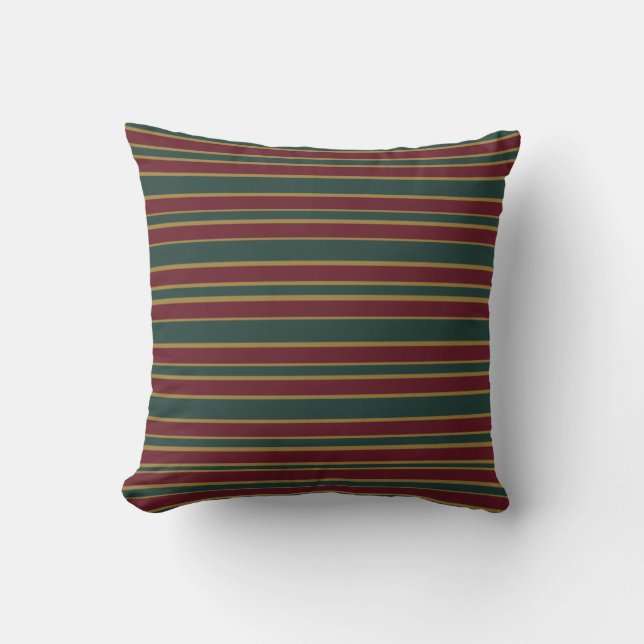 Green Red And Gold Christmas Candy Stripes Cushion (Front)