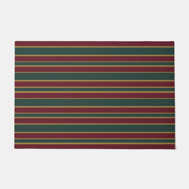 Green Red And Gold Christmas Candy Stripes Doormat (Front)
