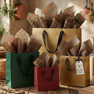 Green Red And Gold Christmas Candy Stripes Tissue Paper