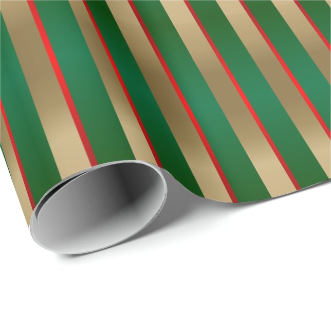 Green, Red and Gold Christmas Stripes Wrapping Paper (Roll Corner)