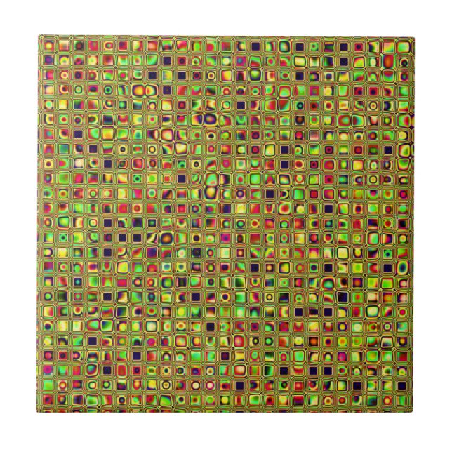 Green, Red And Gold Mosaic Textured Tiles Pattern (Front)