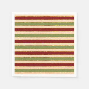 Green, Red and old Foil Striped Christmas Pattern Napkin