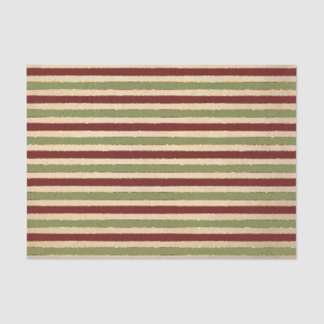 Green, Red and old Foil Striped Christmas Pattern Tissue Paper (Front)