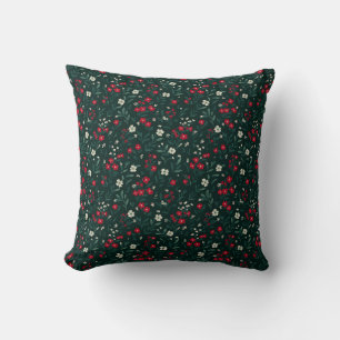 Green red and white Christmas flowers Cushion