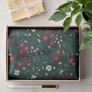 Green red and white Christmas flowers Tissue Paper