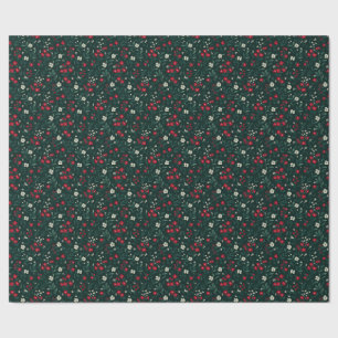 Green red and white Christmas flowers Wrapping Paper