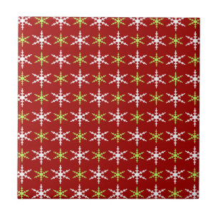 Green, red and white snowflakes pattern tile
