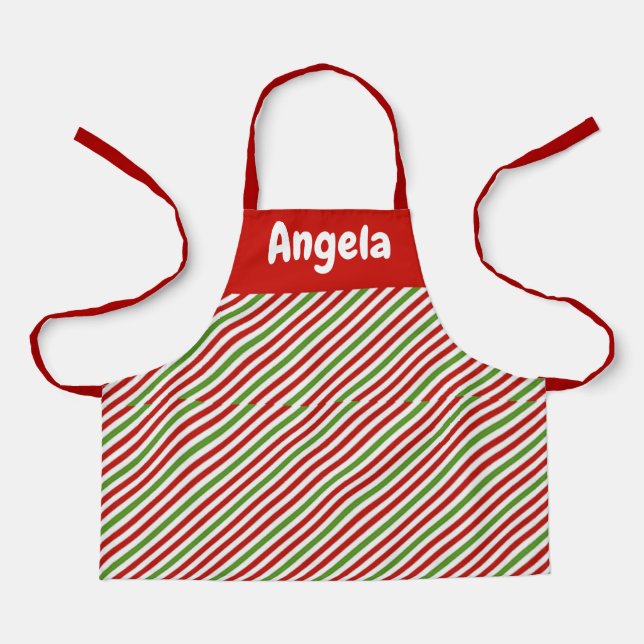 Green, red and white stripes apron (Front)