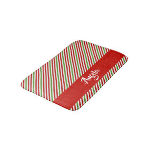 Green, red and white stripes bath mat