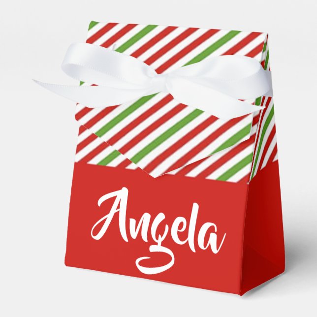 Green, red and white stripes favour box (Front Side)