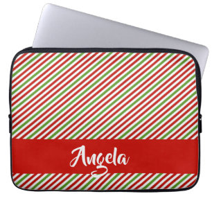 Green, red and white stripes laptop sleeve