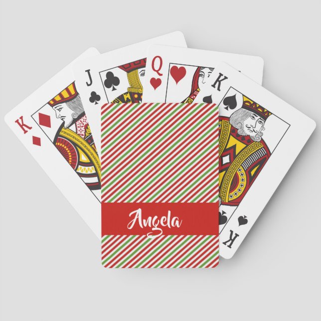 Green, red and white stripes playing cards (Back)