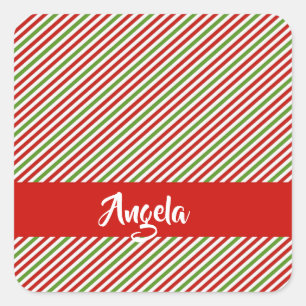 Green, red and white stripes square sticker