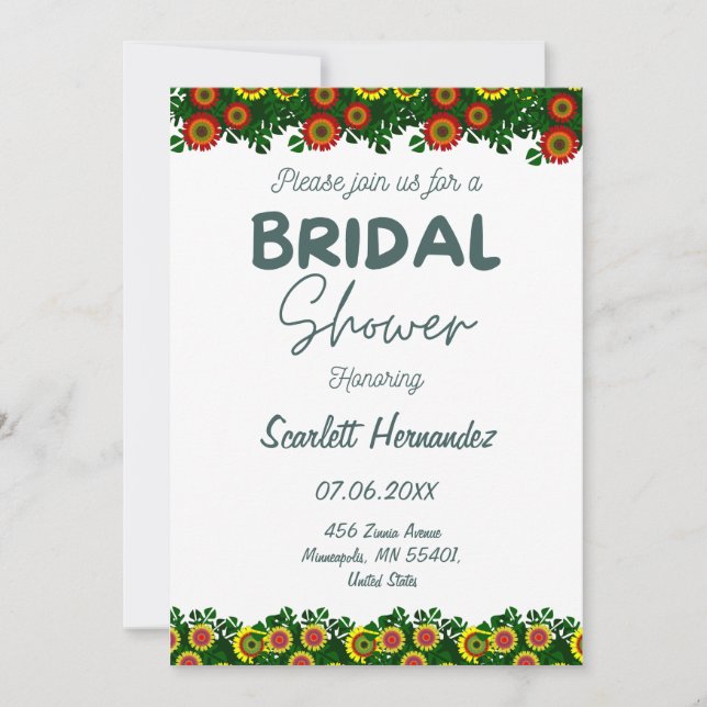 Green, Red, And Yellow Floral Bridal shower Invitation (Front)