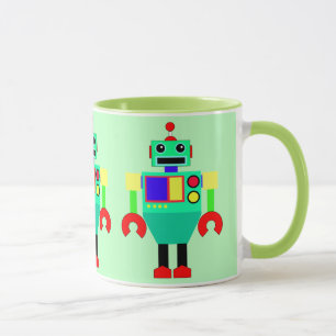 GREEN, RED AND YELLOW ROBOT MUG