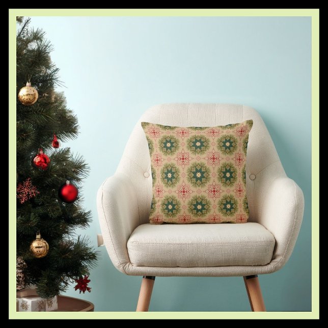 Green Red Beige Rustic Vintage Style Cushion (Creator Uploaded)