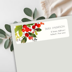 GREEN RED BERRIES WATERCOLOR CHRISTMAS ADDRESS