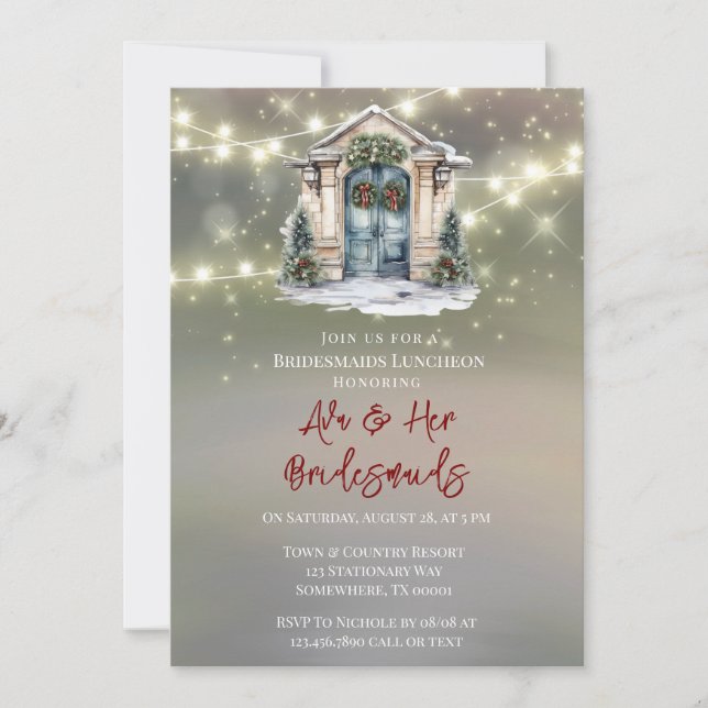 Green Red Berry Decor Door Light Bridesmaids Lunch Invitation (Front)