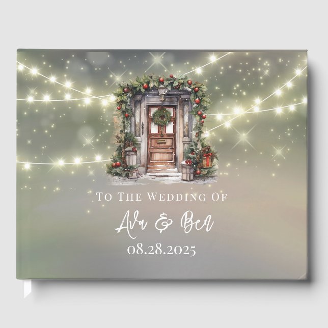 Green Red Berry Decorated Door Light Wedding Guest Book (Front)