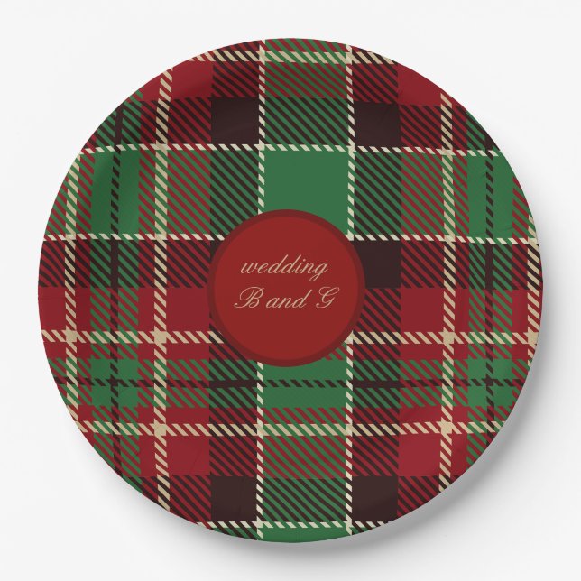 green red black scottish celtic tartan wedding paper plate (Front)