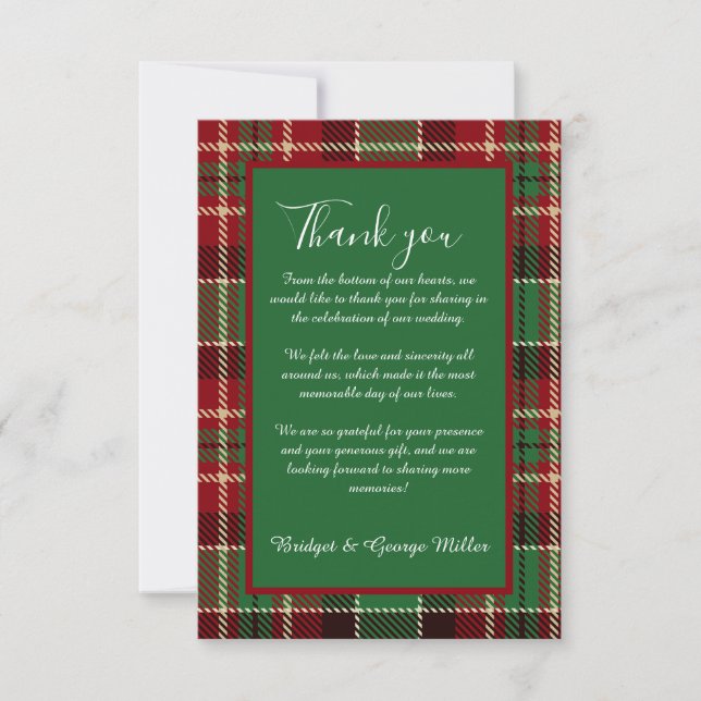 green red black scottish celtic tartan wedding thank you card (Front)
