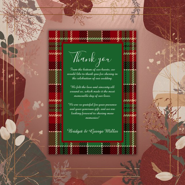 green red black scottish celtic tartan wedding thank you card (Creator Uploaded)