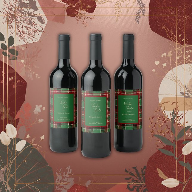 green red black scottish celtic tartan wedding wine label (Creator Uploaded)