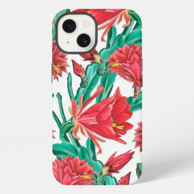 Green Red Blooming Cactus  iPhone Case (Back)