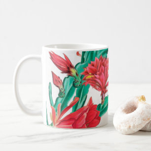Green Red Blooming Cactus Pattern Coffee Mug