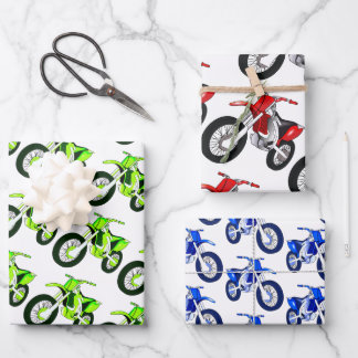 Green, Red, Blue Dirt Bike Motorcycle Wrapping Paper Sheet