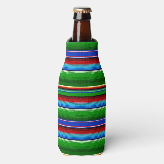 Green Red Blue Mexican Sarape Bottle Cooler (Bottle Front)