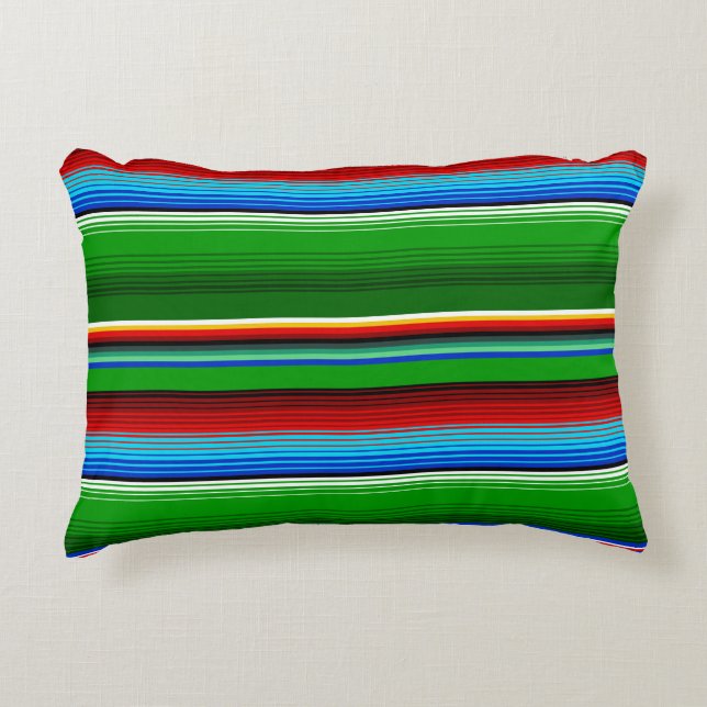 Green Red Blue Mexican Sarape Decorative Cushion (Front)