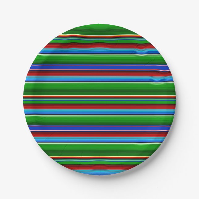 Green Red Blue Mexican Sarape Paper Plate (Front)